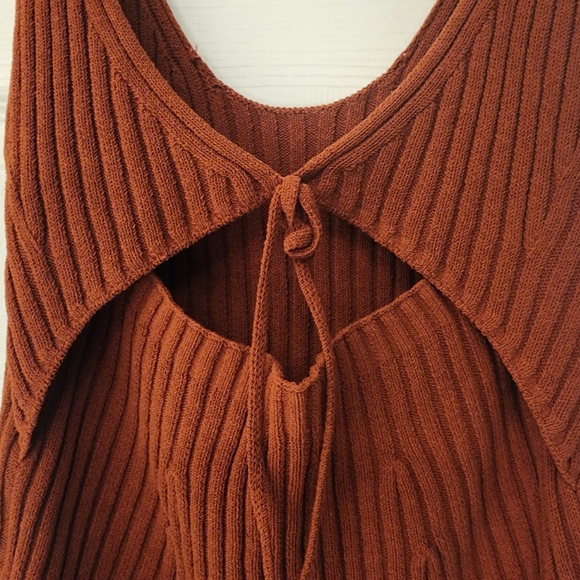 VINCE Rib Tie Back Cotton Blend Sweater Tank Top In Rust Amber Size L - Picture 11 of 14